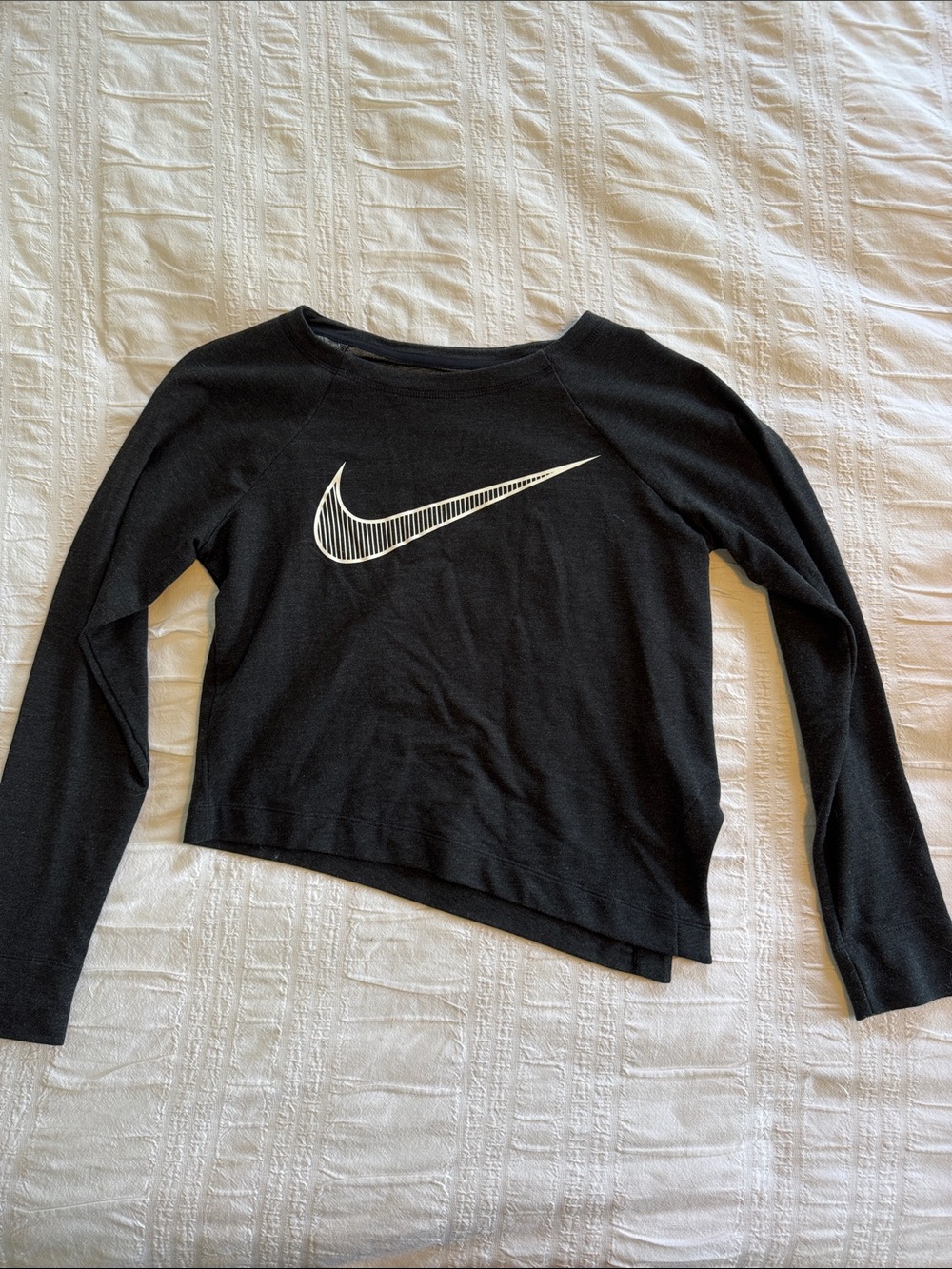 Nike Black Cropped Long-Sleeve Top with White Swoosh